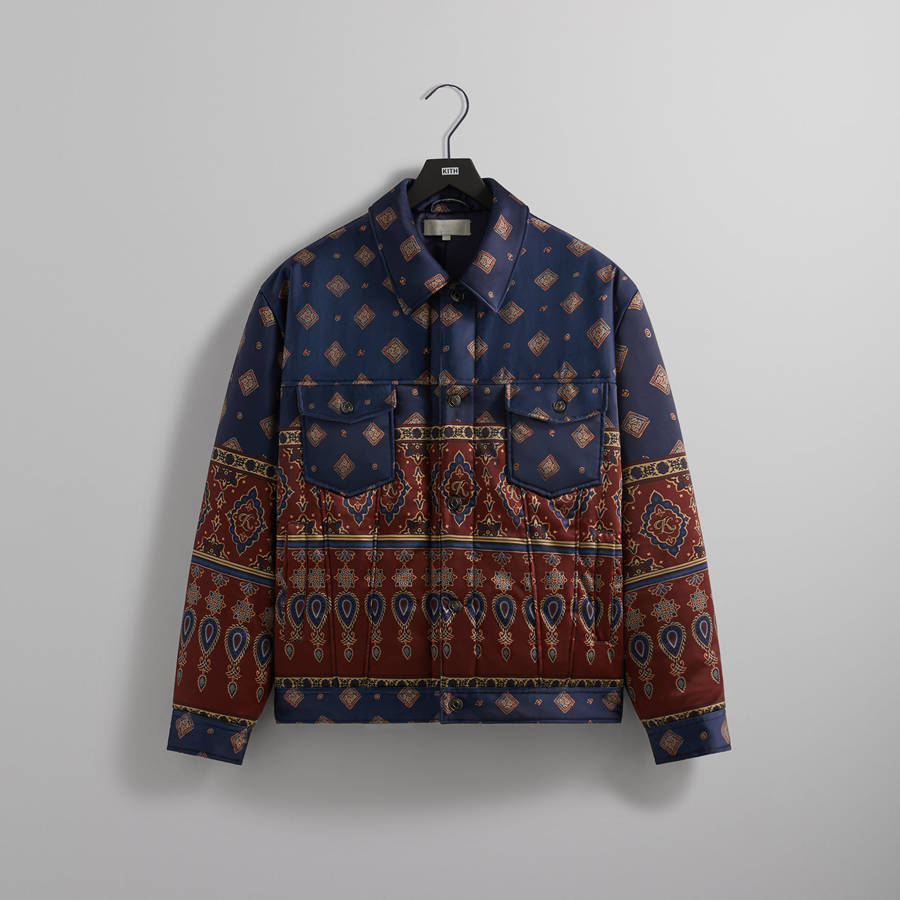 Blue / Red Men Kith Puffed Jase Satin Trucker Jackets | 4529-MAWCB