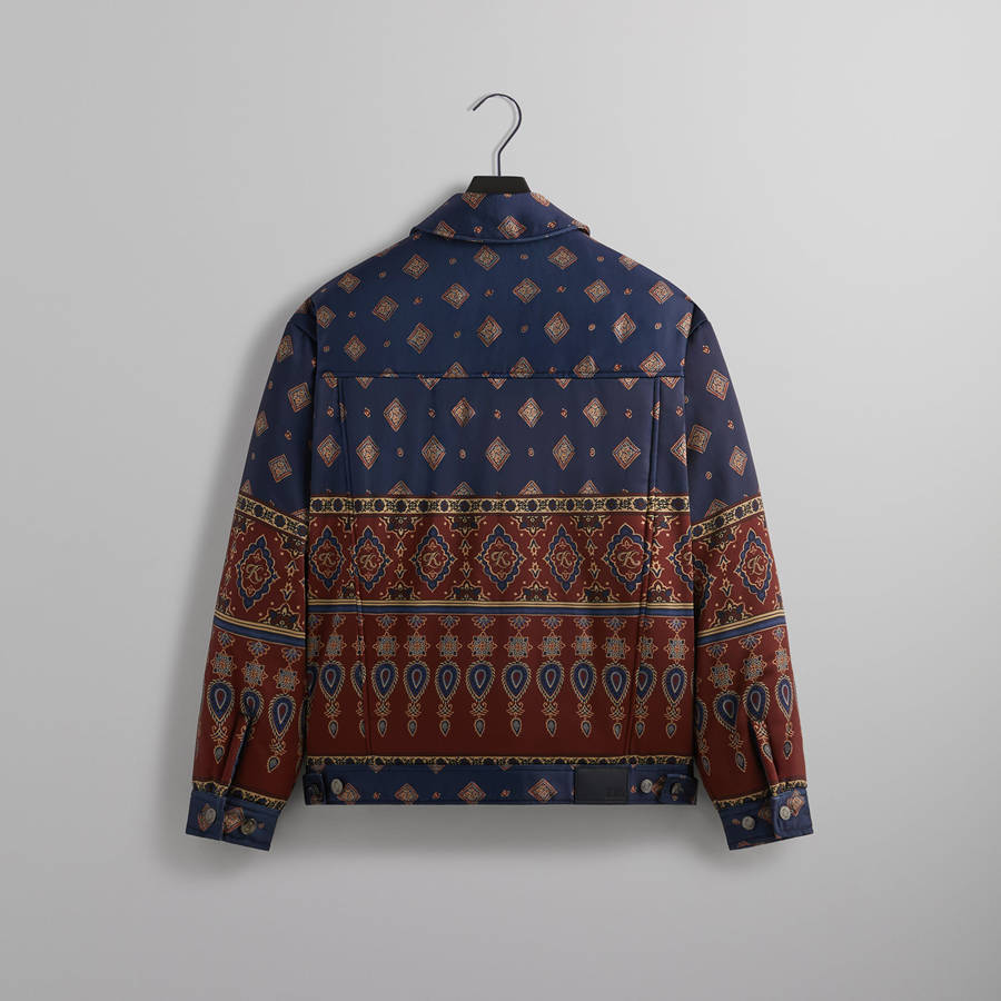 Blue / Red Men Kith Puffed Jase Satin Trucker Jackets | 4529-MAWCB