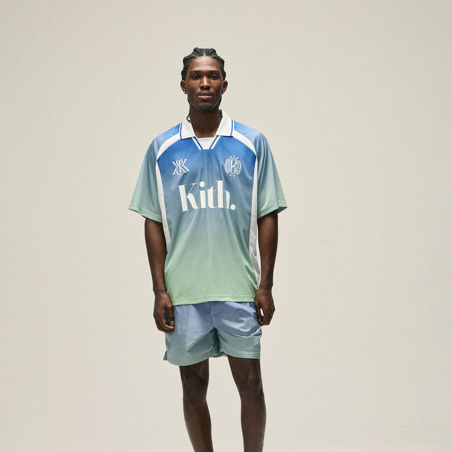 Blue / White Men Kith Gradient Edison Jersey T-Shirt | 3291-MGBAE