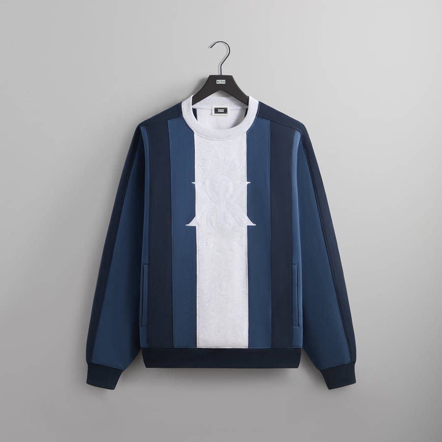 Blue / White Men Kith Nelson Panelled Crewneck Sweatshirts | 7126-BNLVM