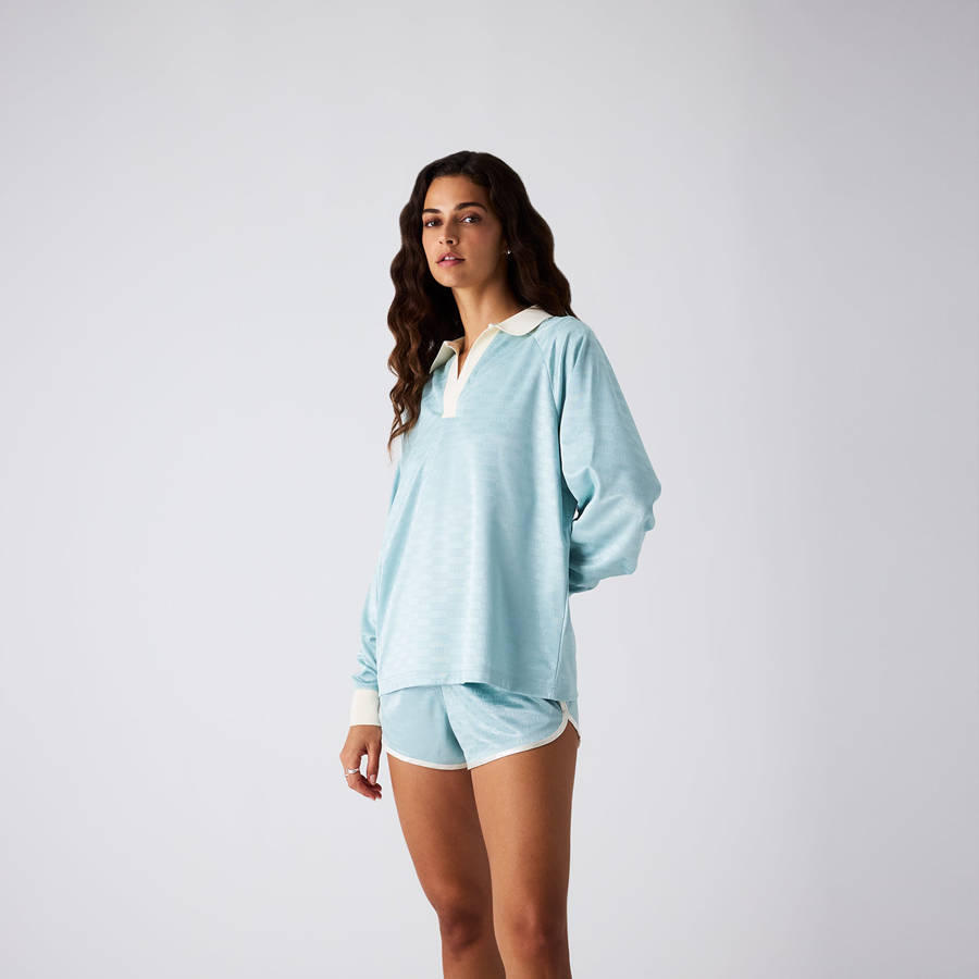 Blue / White Women Kith Ridley Polo Monogram Jersey Long Sleeve Shirts | 4672-SJNPE
