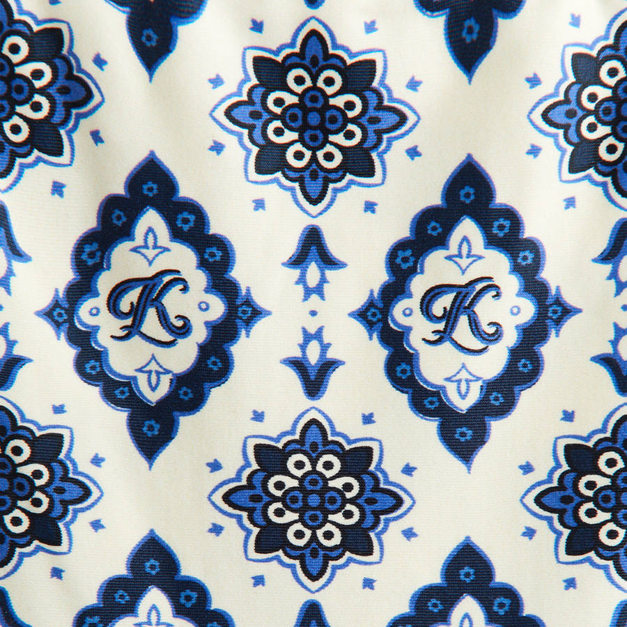 Blue / White Women Kith Talia II Baroque Tile Tie Top Swim | 8792-BVPME
