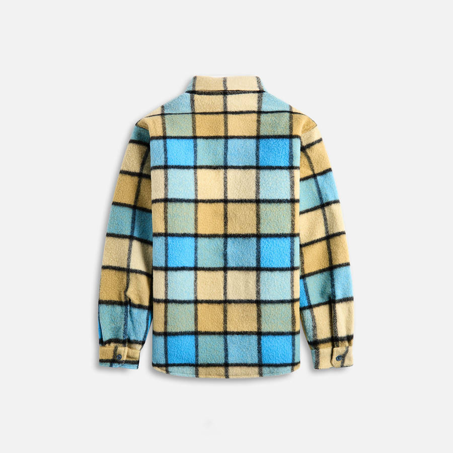 Blue / Yellow Men Kith South2 West8 Western Wool Brushed Plaid Twill Shirts | 7596-XTFNP