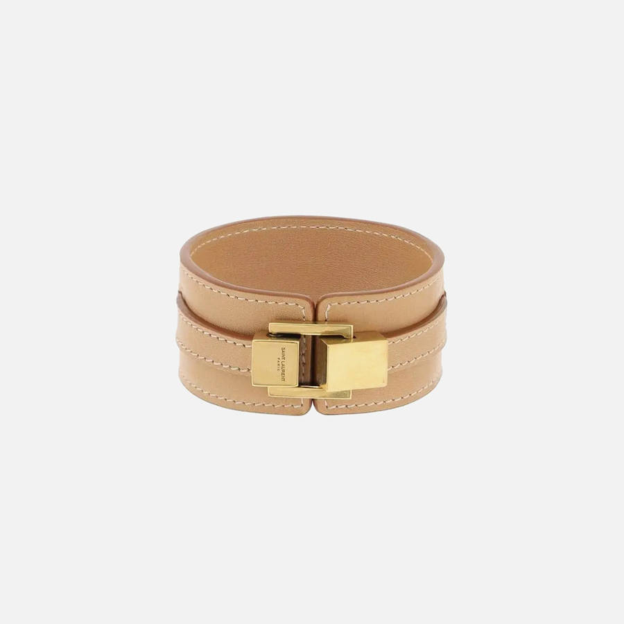 Brown Gold Women Kith Saint Laurent YSL Leather Bracelet Jewelry | 7521-KDFRV