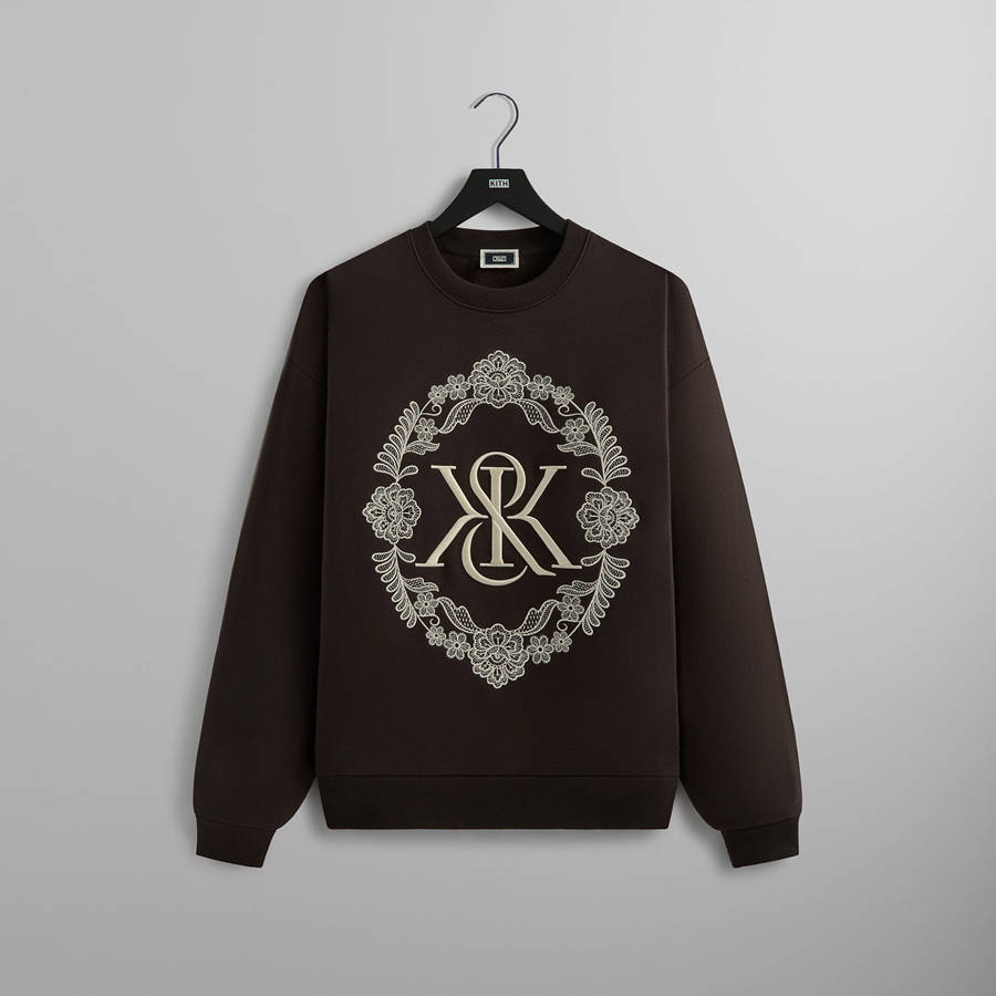 Brown Men Kith Floral Lace Nelson Crewneck Sweatshirts | 8417-WUJLF