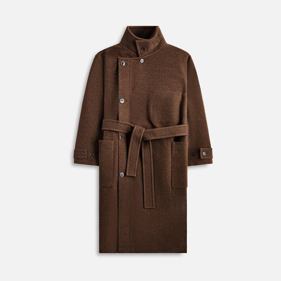 Brown Men Kith Lemaire Wrap With Contrast Stitch Coats | 7102-GDWOX