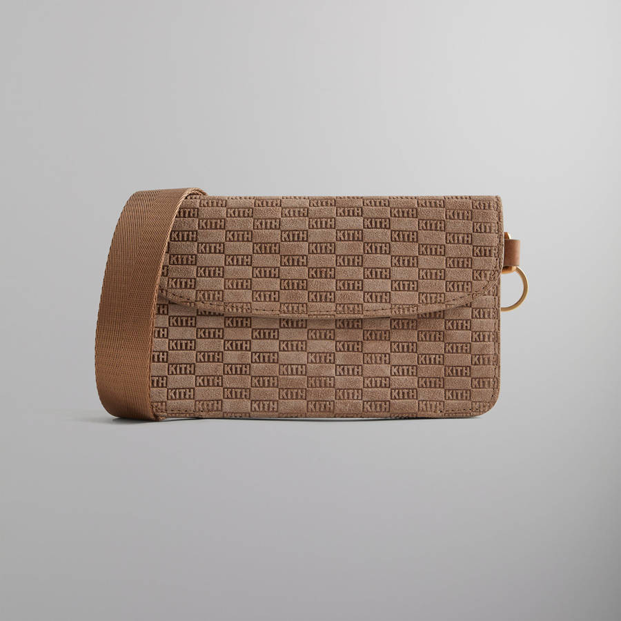 Brown Men Kith Monogram Suede Double Crossbody Pouch Bags | 9420-XEBMV