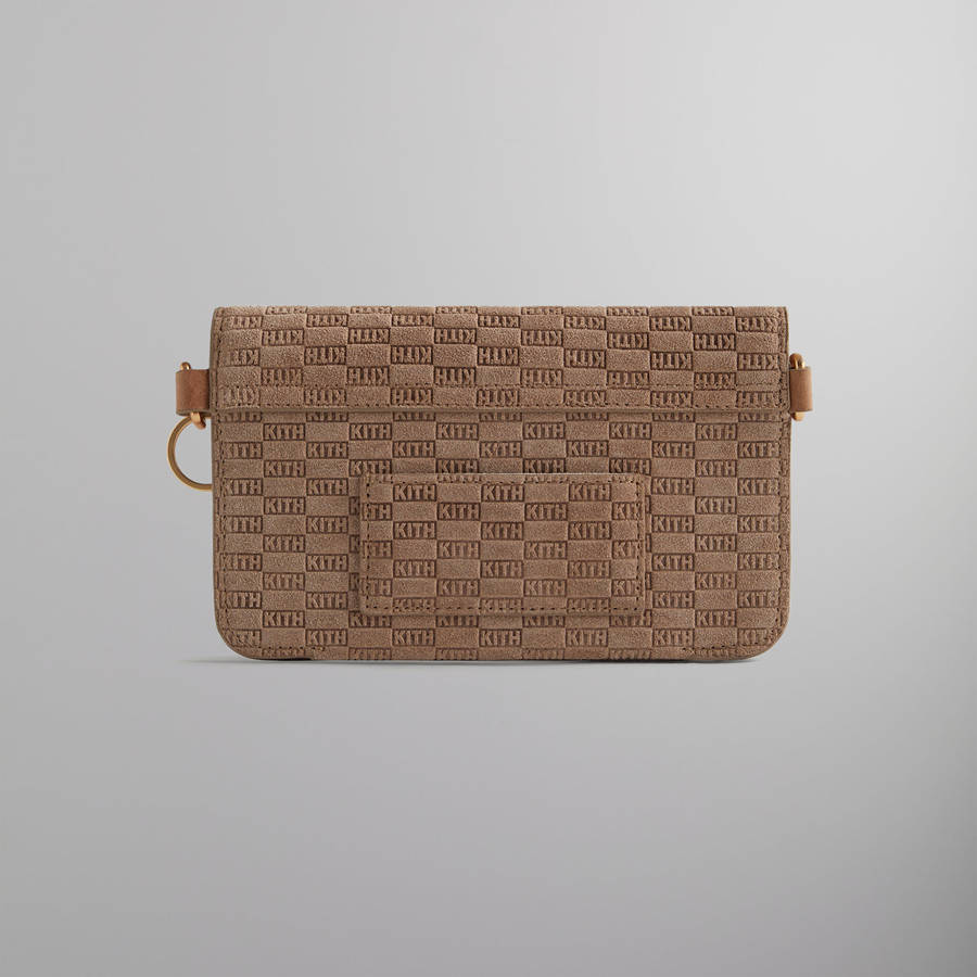 Brown Men Kith Monogram Suede Double Crossbody Pouch Bags | 9420-XEBMV