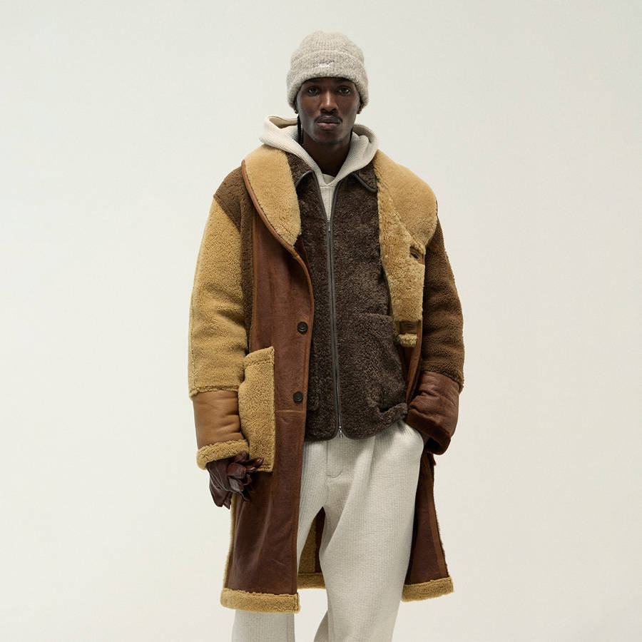 Brown Men Kith Shearling Patchwork Becker Coats | 0692-UQOFD