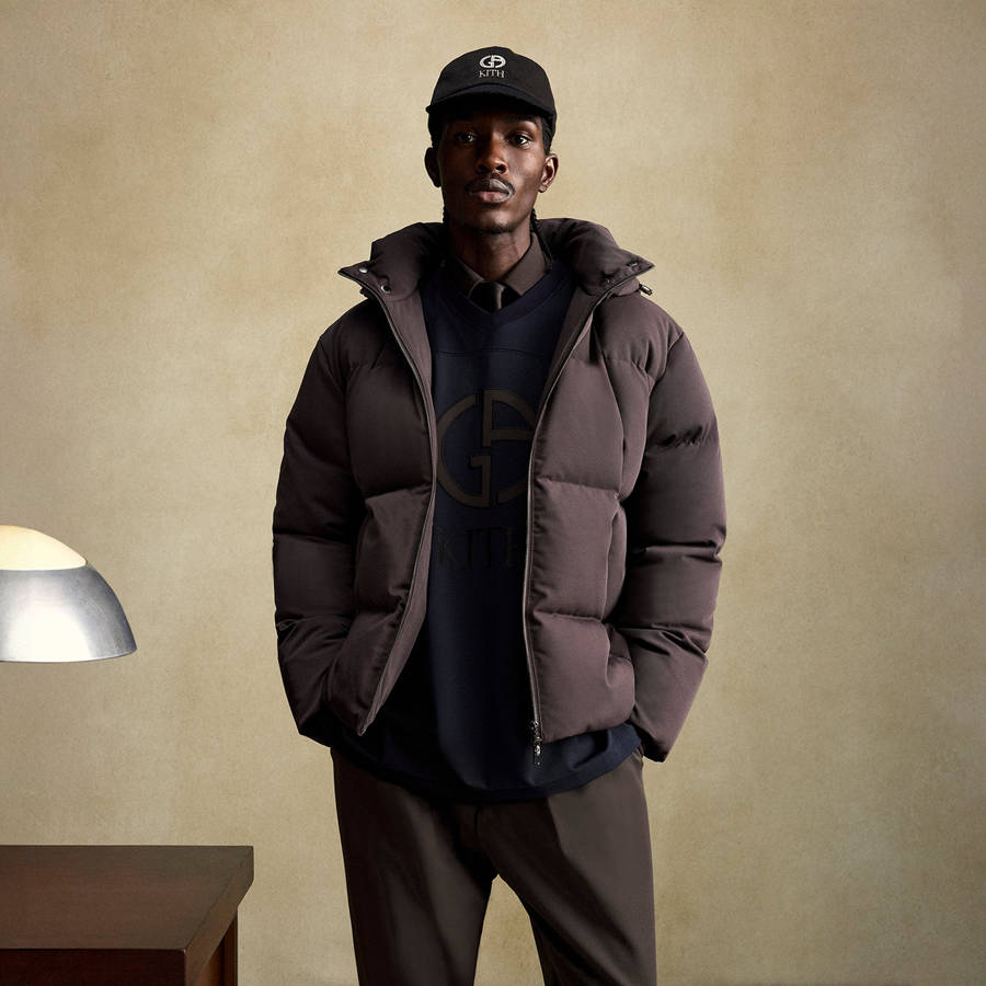 Brown Men Kith and Giorgio Armani Midi Puffers | 0261-RQUTL