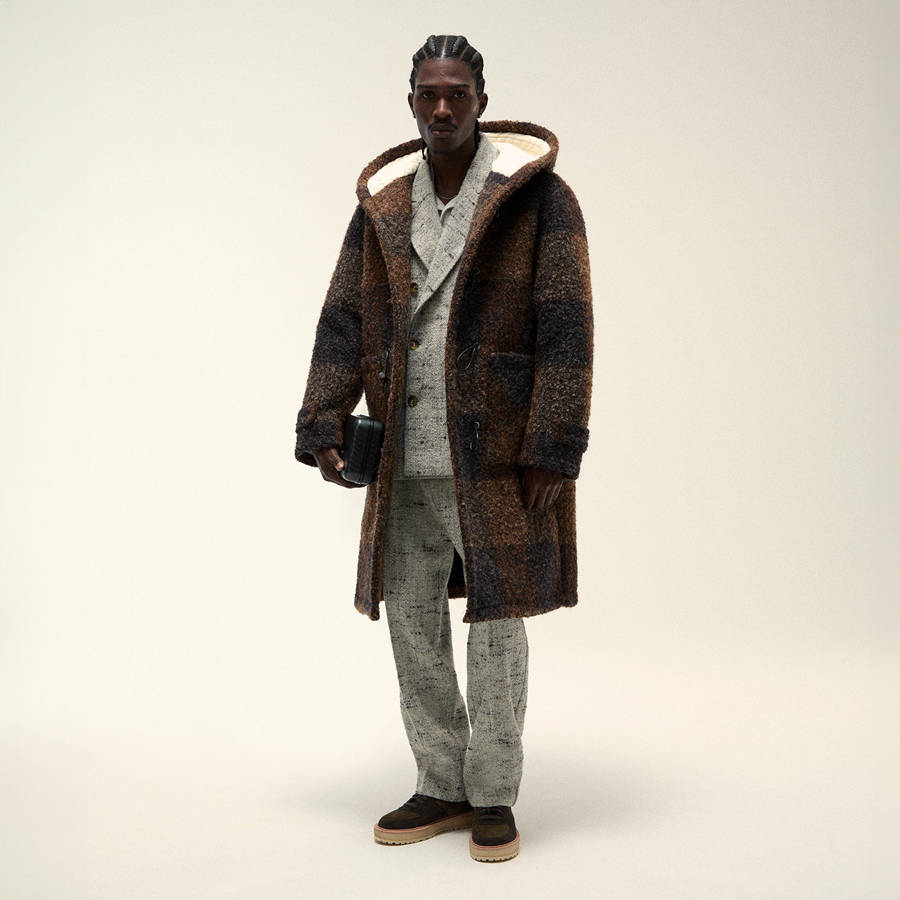 Brown Men Kith and Kin Boucle Check Nolen Coats | 7581-QYZIN