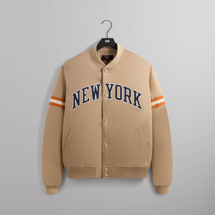 Brown Men Kith for the New York Knicks Wings Satin Bomber Jackets | 7245-YUIXH