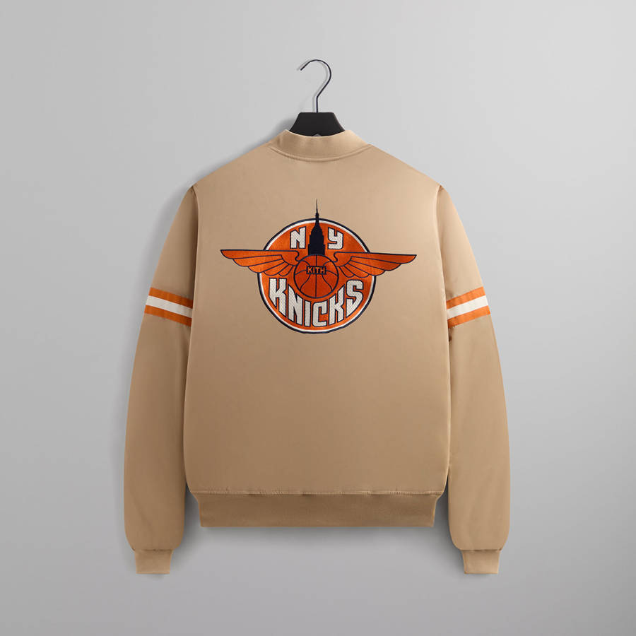 Brown Men Kith for the New York Knicks Wings Satin Bomber Jackets | 7245-YUIXH