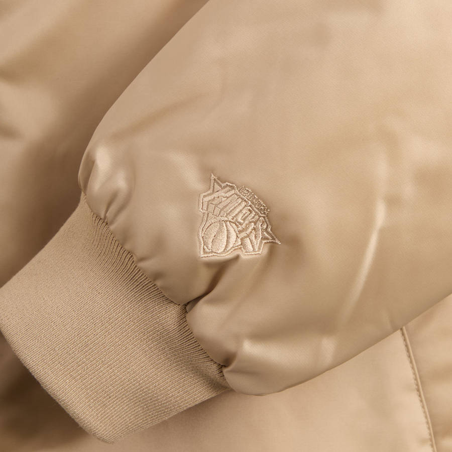 Brown Men Kith for the New York Knicks Wings Satin Bomber Jackets | 7245-YUIXH