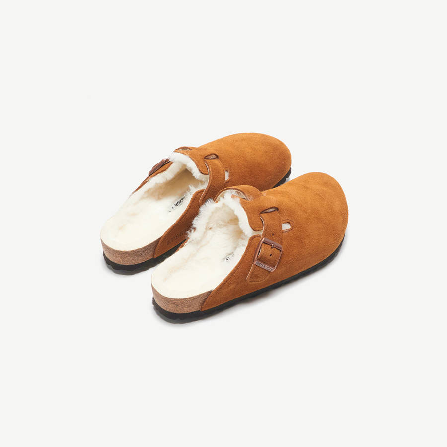 Brown Women Kith Birkenstock WMNS Boston Shearling Mules | 6159-GDHZA