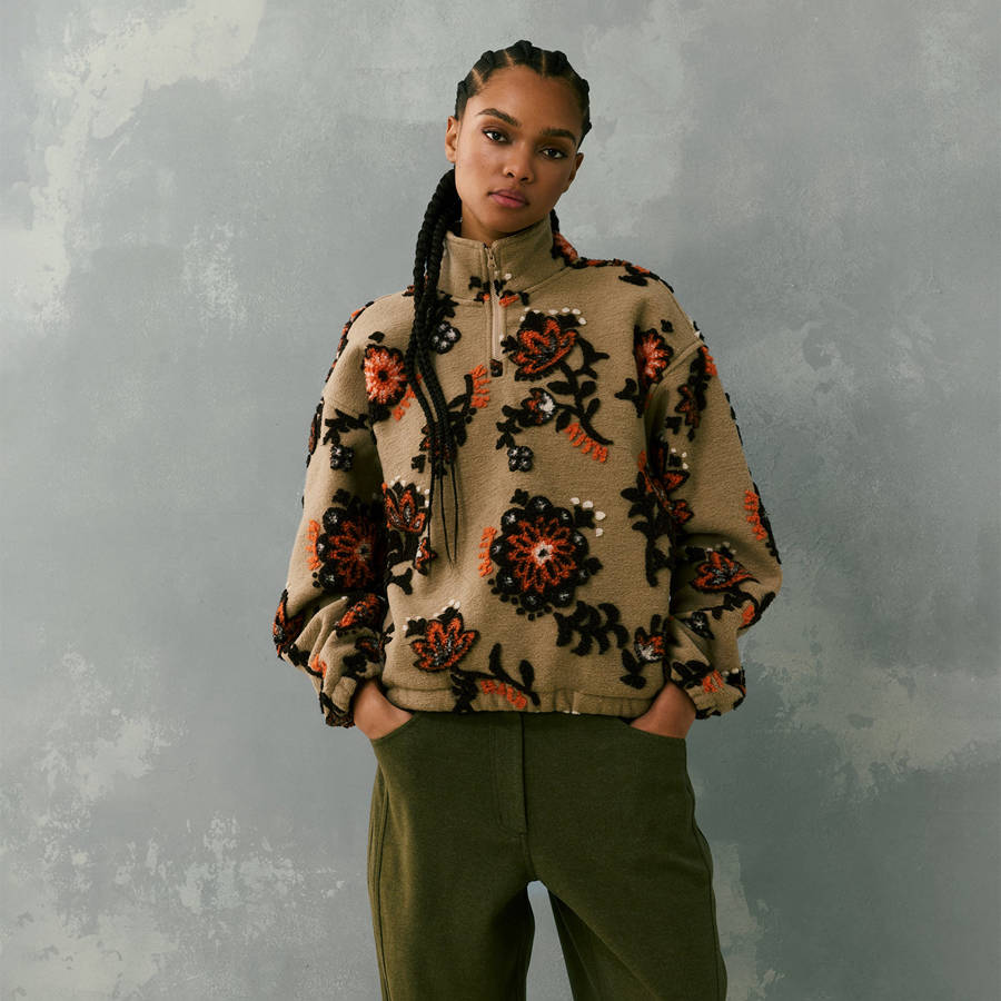 Brown Women Kith Hunter III Paisley Sherpa 1/4 Zip Sweatshirts | 3764-PJFHT