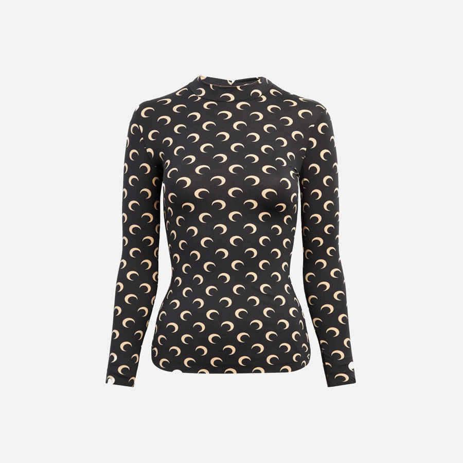 Brown Women Kith Marine Serre Recycled Moon Jersey Highneck Top Shirts | 7946-LOQXA
