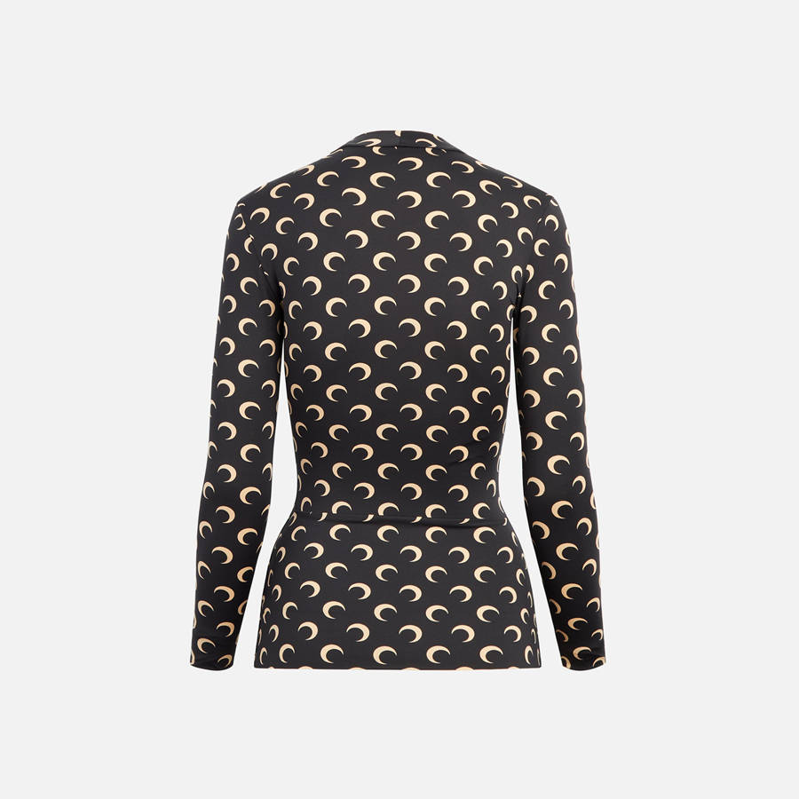 Brown Women Kith Marine Serre Recycled Moon Jersey Highneck Top Shirts | 7946-LOQXA