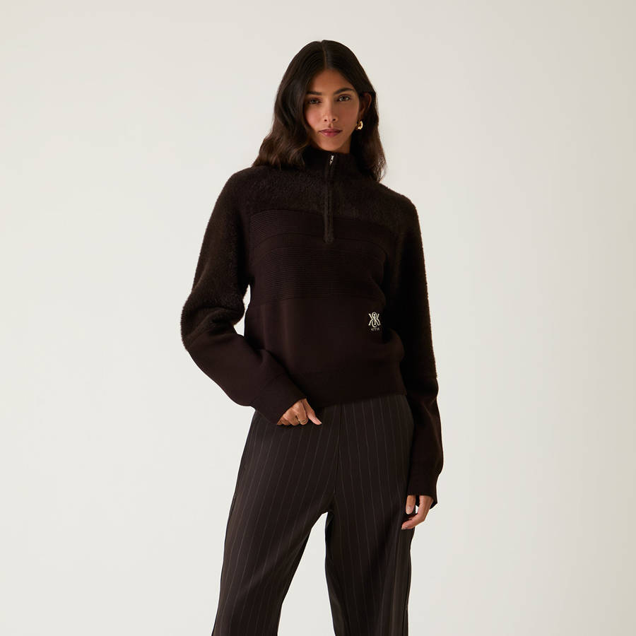 Brown Women Kith Presley Blocked Mohair Zip Sweatshirts | 5783-ULDYB