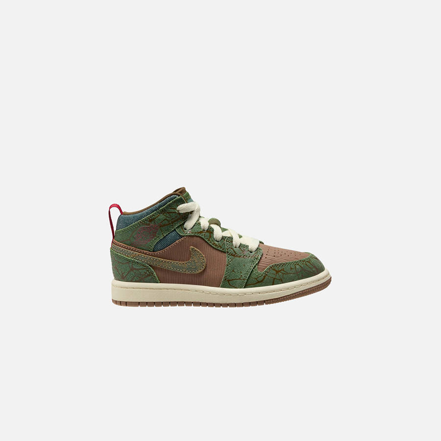 Brown / Light Olive Kids' Kith Jordan PS Air Jordan 1 Mid SS Sneakers | 3582-TYHNI