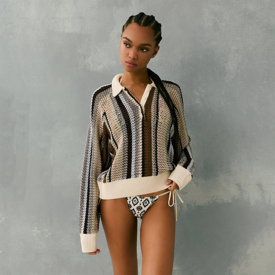 Brown / White Women Kith Emery Crochet Rugby Shirts | 1724-MALHQ
