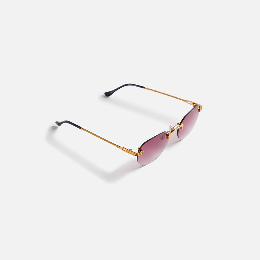 Burgundy Men Kith Vintage Frames Detroit Player Drill Mount 24Kt Gold Sunglasses | 0984-CAGZX