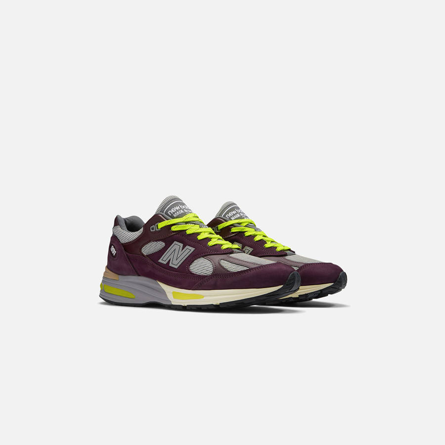 Burgundy / Silver Men Kith New Balance x Patta Made in UK 991v2 Sneakers | 1936-OADEZ