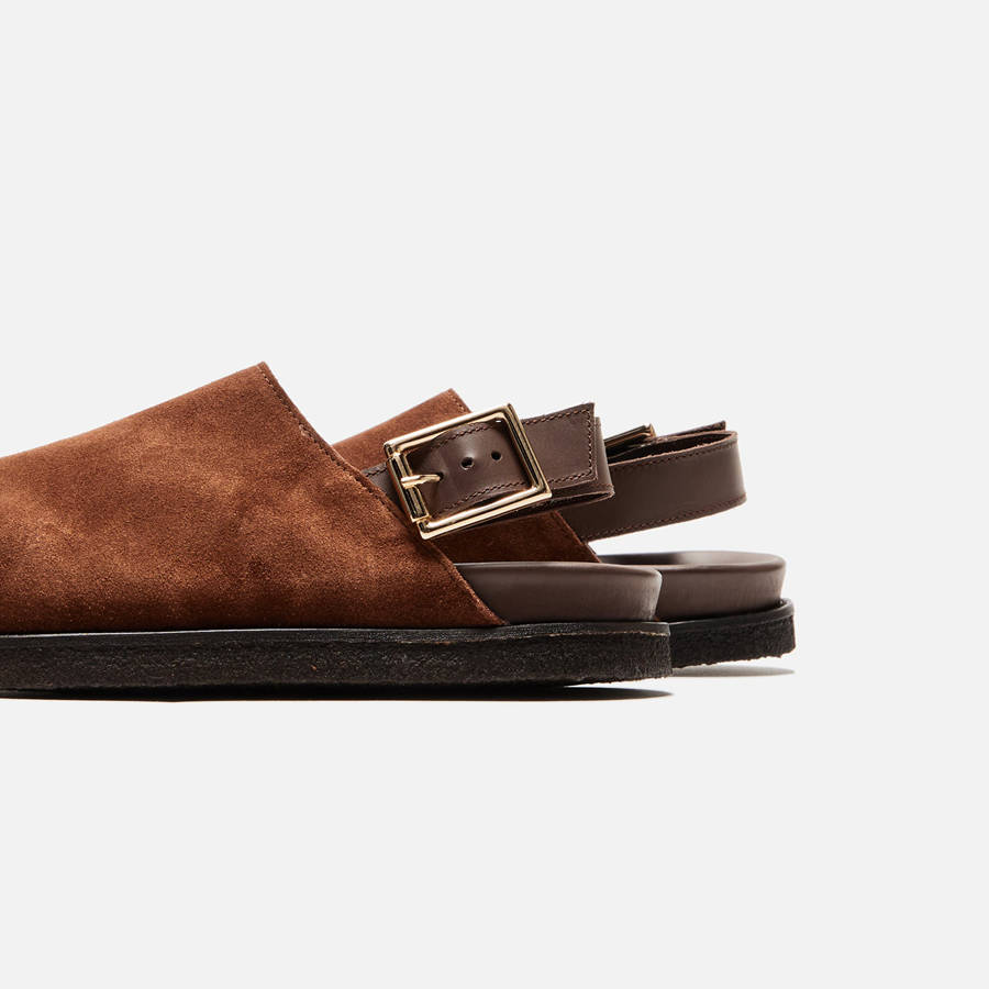 Dark Brown Men Kith VINNY's Strapped Mule Suede Sandals | 1536-MLSVY