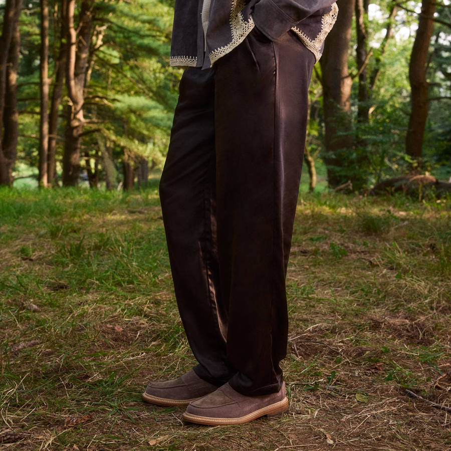 Deep Brown Men Kith and Kin Vintage Satin Montrose Pants | 5749-ZWVDR