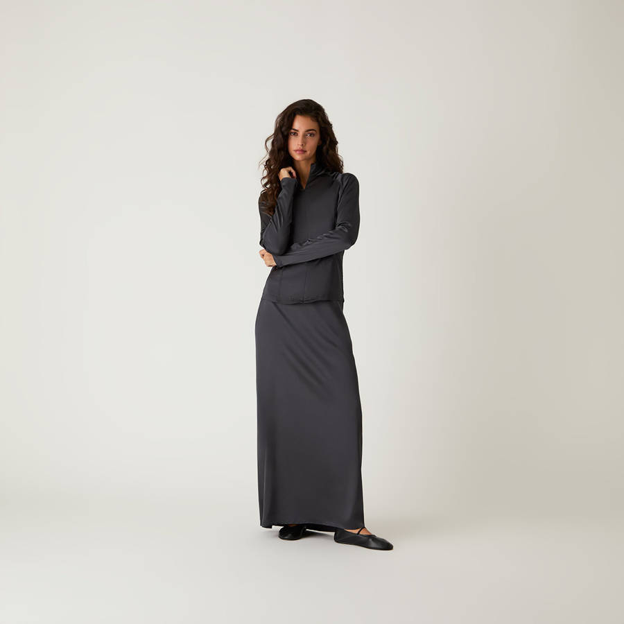 Deep Grey Women Kith Kaya Stretch Satin Skirts | 4358-OWJEQ