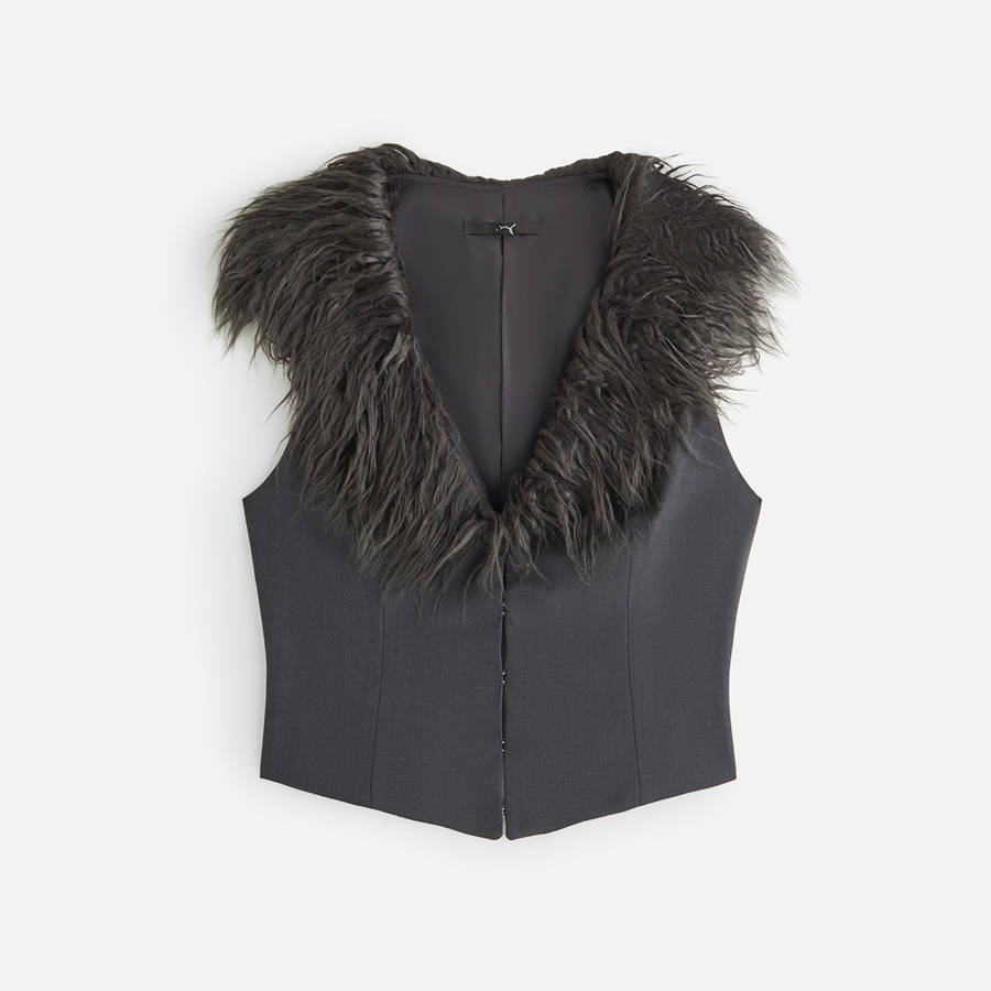 Deep Grey Women Kith Kyani Fur Collar Vest | 4230-ZXFEI