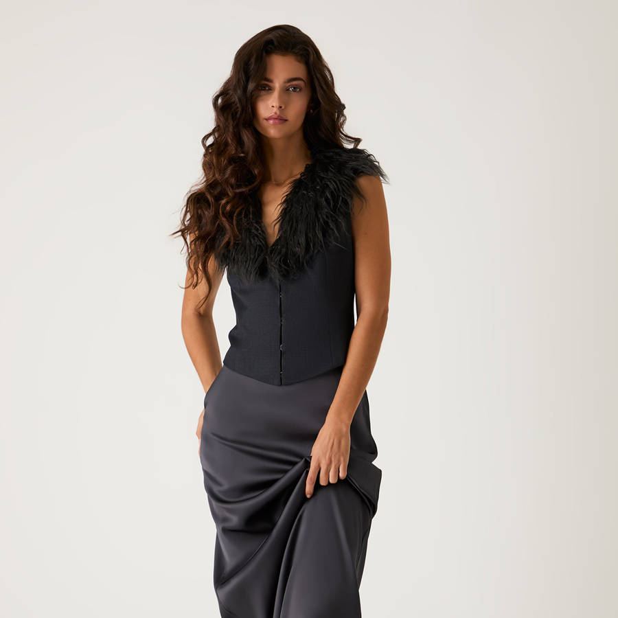 Deep Grey Women Kith Kyani Fur Collar Vest | 4230-ZXFEI