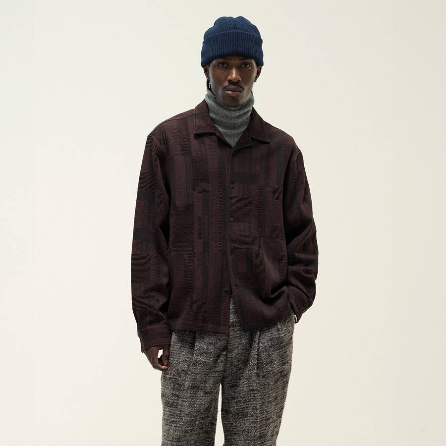 Deep Red Men Kith Geometric Knit Cohen Shirts | 9751-NXJGF