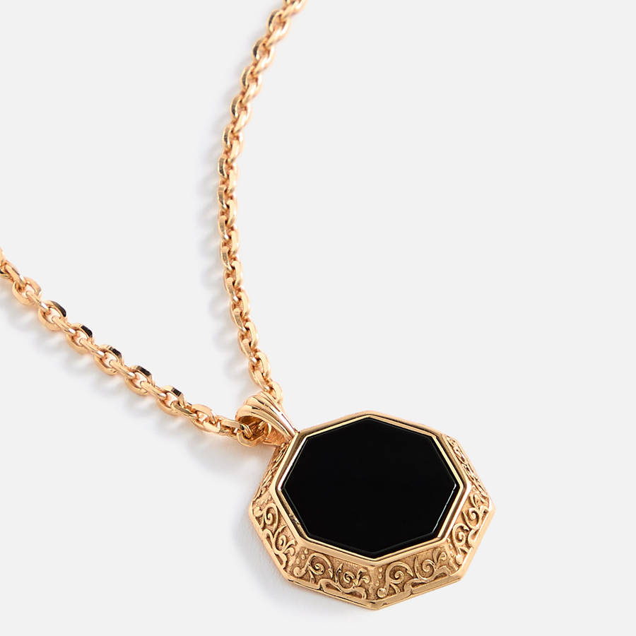 Gold Men Kith Emanuele Bicocchi Gold Octagon Onyx Amulet Necklace Jewelry | 4683-CZFWL