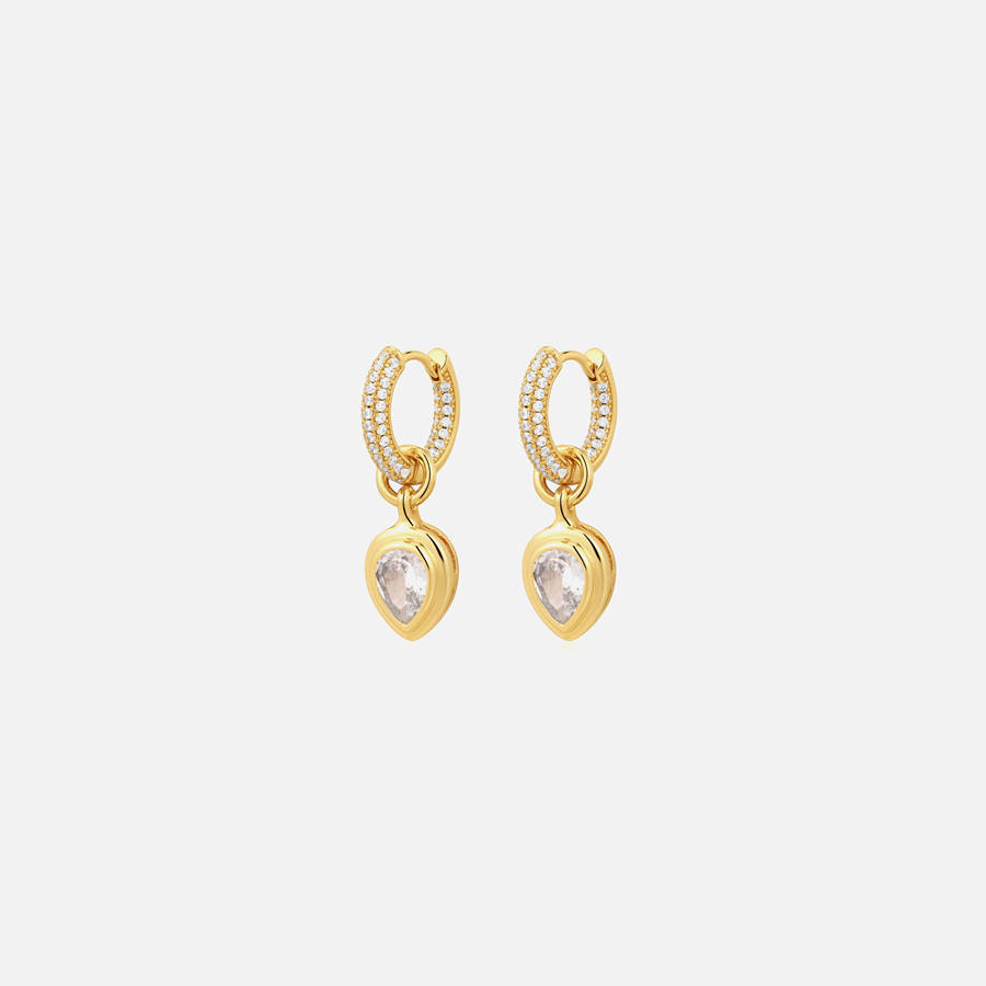 Gold Women Kith Luv AJ The Pear Double Bezel Charm Huggies Jewelry | 5436-ICVDA