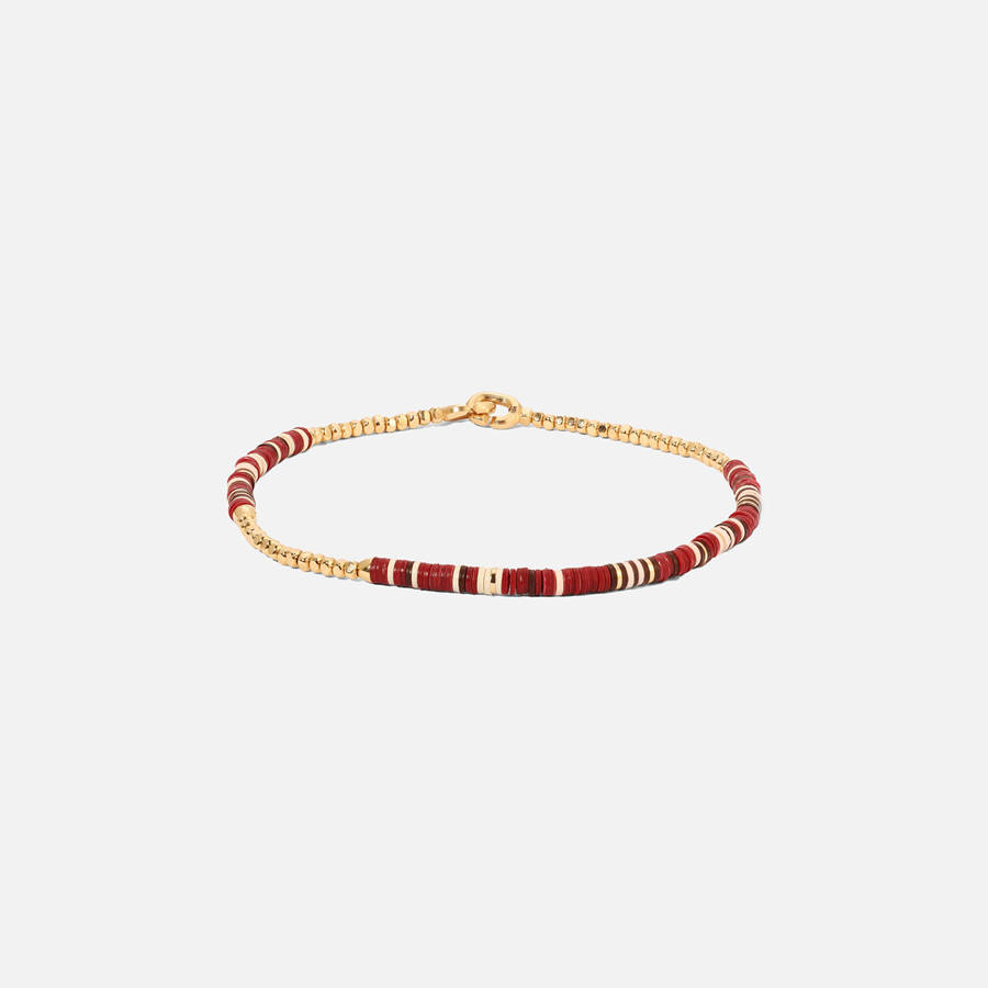Gold / Burgundy Men Kith Maor Shine #2 Bracelet in Wine Pattern Beads with 18k Yellow Gold Jewelry | 5748-SBYVR
