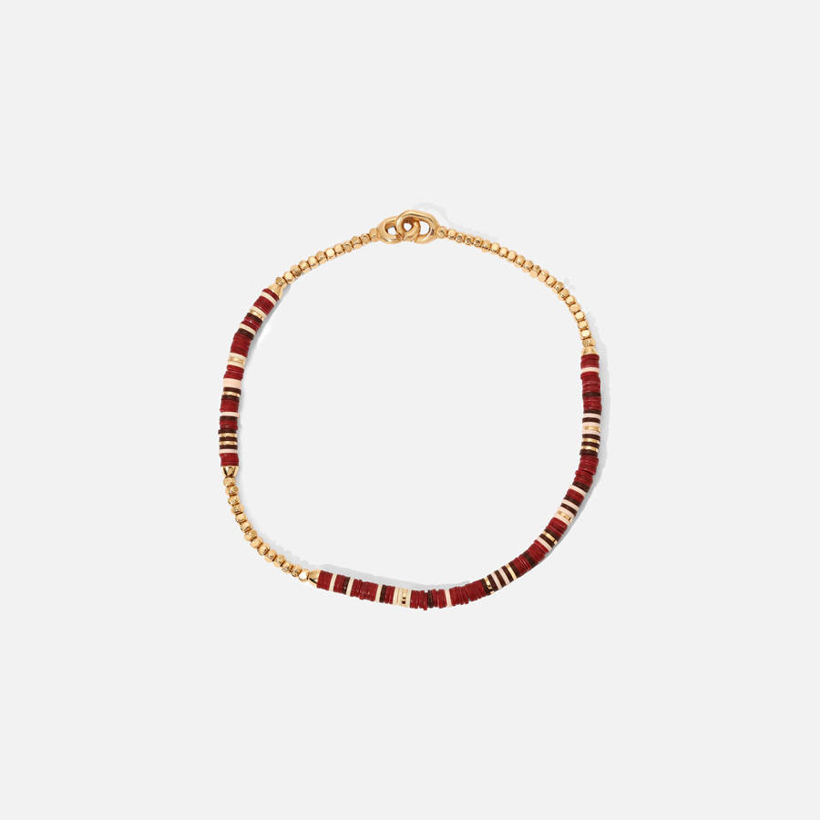 Gold / Burgundy Men Kith Maor Shine #2 Bracelet in Wine Pattern Beads with 18k Yellow Gold Jewelry | 5748-SBYVR