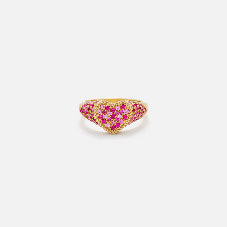 Gold / Pink Women Kith Yvonne Leon Baby Chevaliere Coeur Multi Saphirs Roses Jewelry | 1074-BOGHZ
