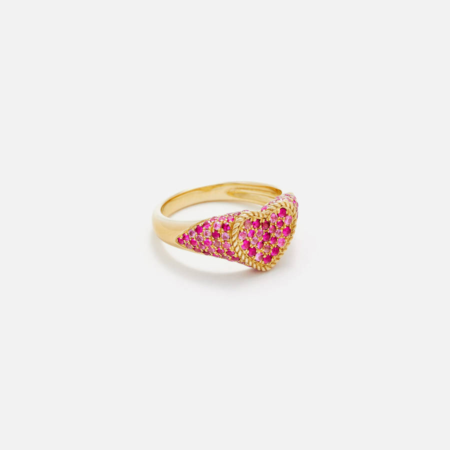 Gold / Pink Women Kith Yvonne Leon Baby Chevaliere Coeur Multi Saphirs Roses Jewelry | 1074-BOGHZ