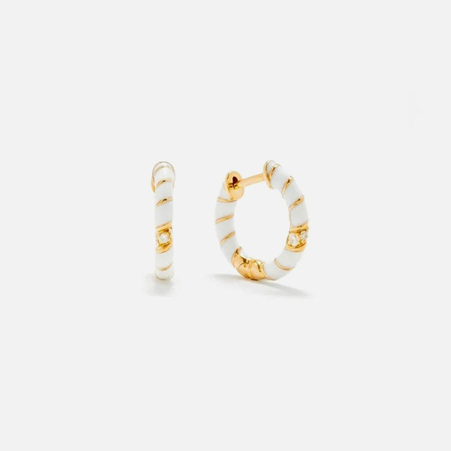 Gold / White Women Kith Yvonne Leon Paire De Creoles Mini Torsade Couleur Blanc Jewelry | 0481-HLBAZ