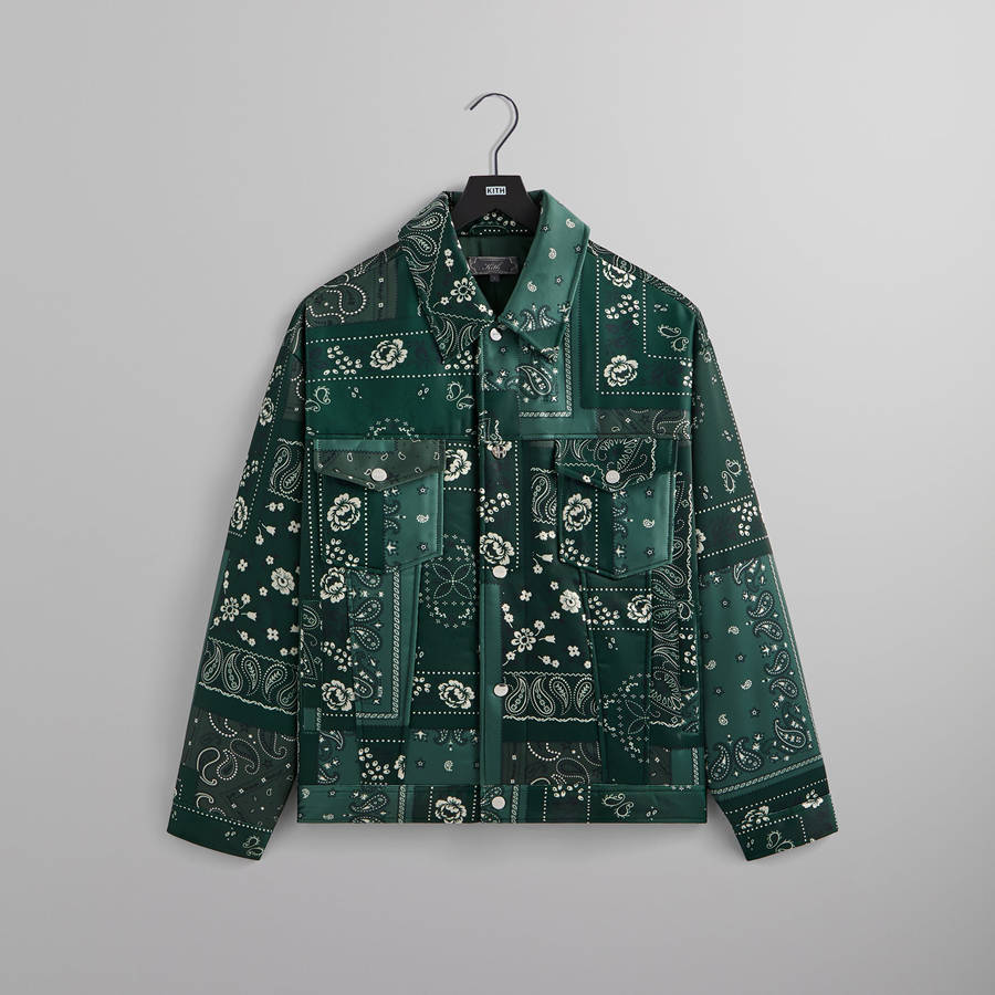 Green Men Kith Puffed Jase Satin Trucker Jackets | 4389-NZKLG