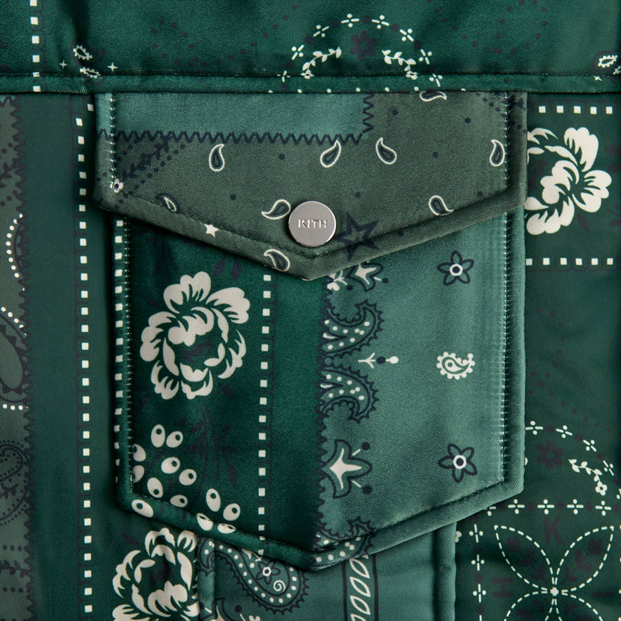 Green Men Kith Puffed Jase Satin Trucker Jackets | 4389-NZKLG