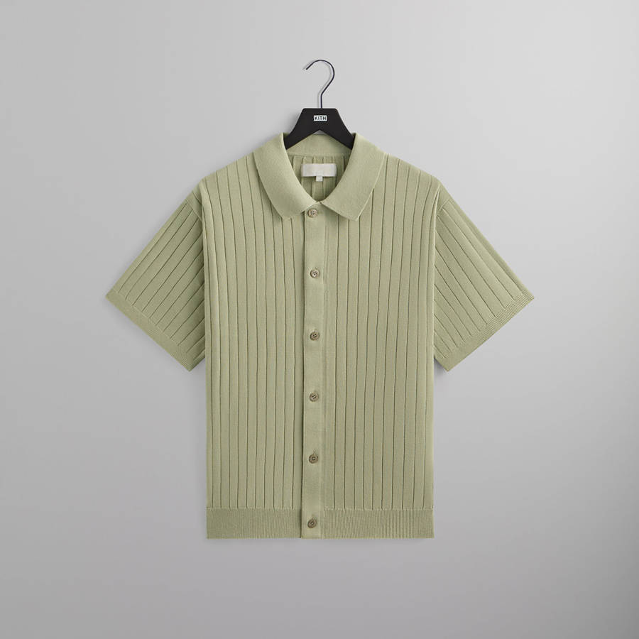 Green Men Kith Rhys Knit Stripe Buttondown Shirts | 8271-RIKFE