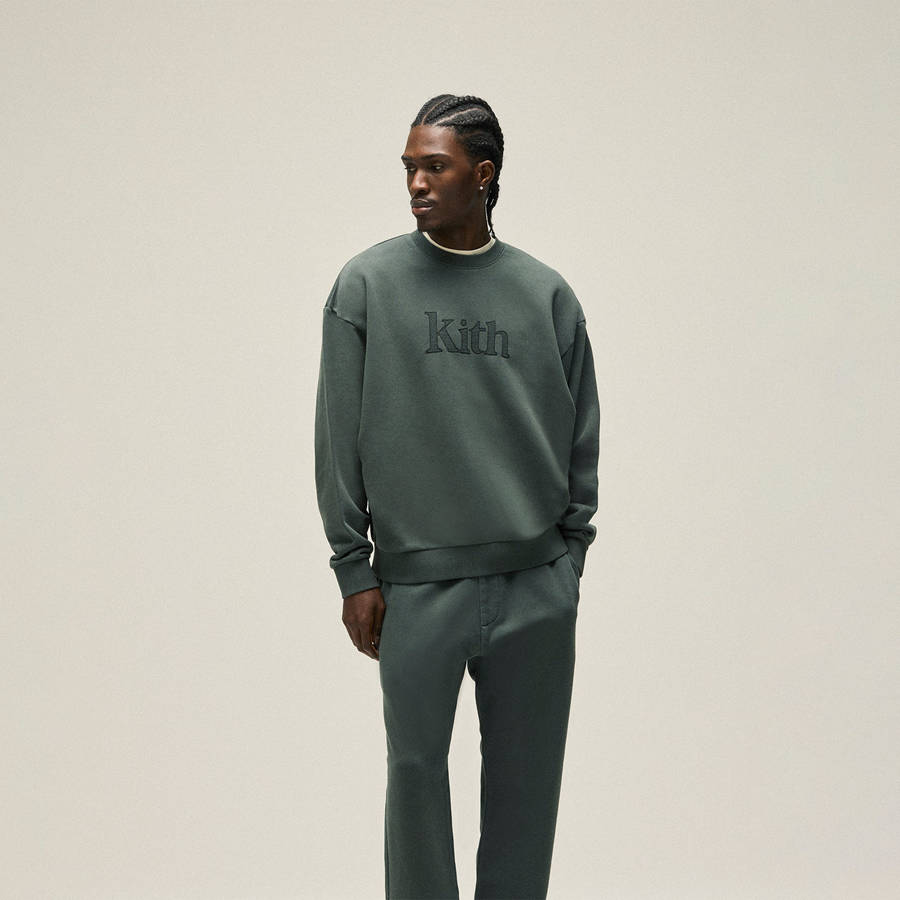 Green Men Kith Serif Nelson Crewneck Sweatshirts | 1632-BHKQV
