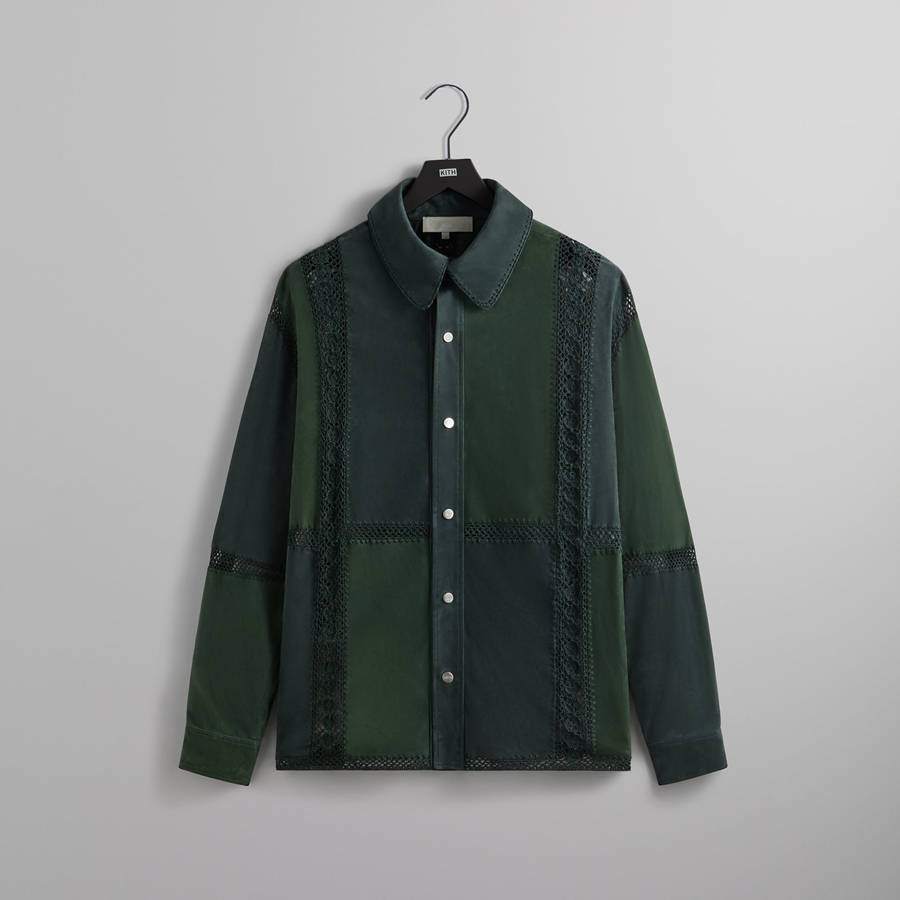 Green Men Kith Suede Combo Boxy Collared Overshirt Jackets | 1402-RULFY