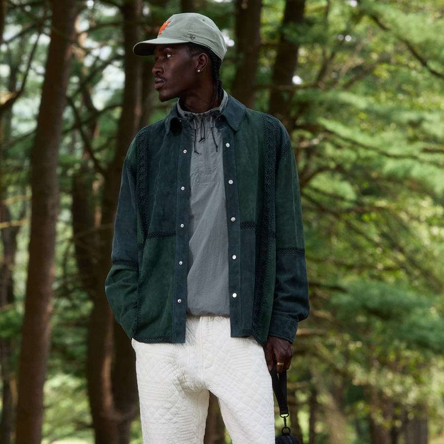 Green Men Kith Suede Combo Boxy Collared Overshirt Jackets | 1402-RULFY
