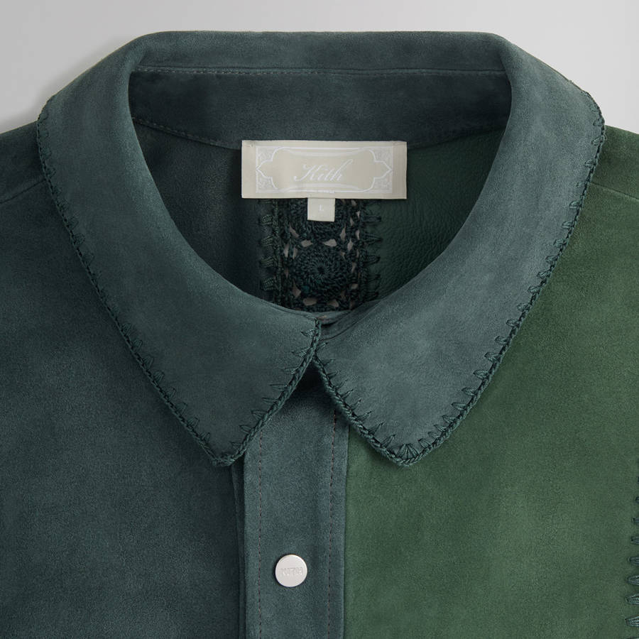 Green Men Kith Suede Combo Boxy Collared Overshirt Jackets | 1402-RULFY