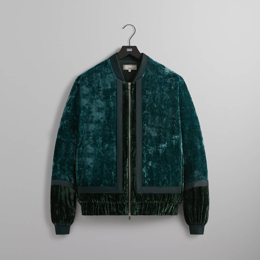 Green Men Kith and Kin Crushed Velvet Silas Bomber Jackets | 2861-TGKLV