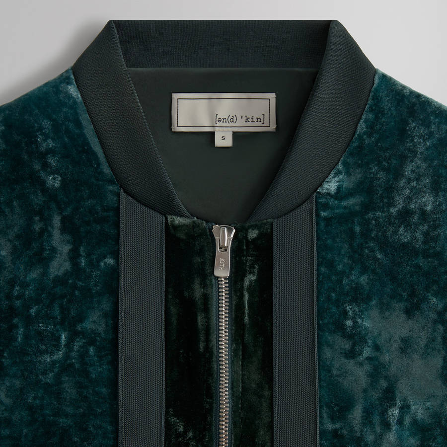 Green Men Kith and Kin Crushed Velvet Silas Bomber Jackets | 2861-TGKLV