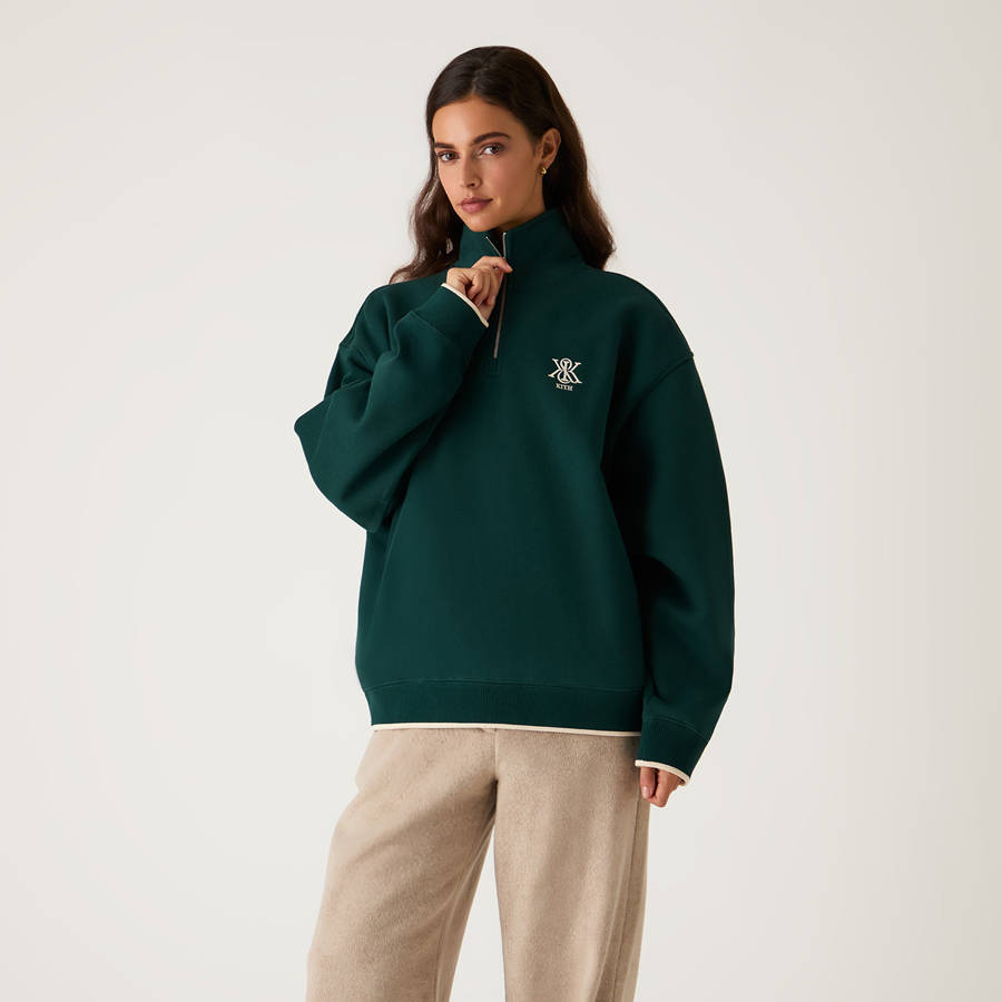 Green Women Kith Hunter III Crest Quarter Zip Sweatshirts | 6319-IKDYU
